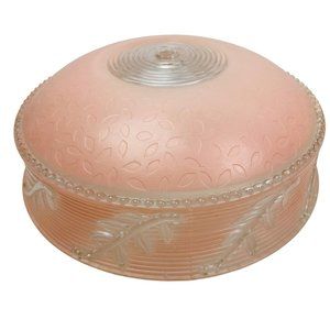 Antique Pink Frosted Glass Ceiling Light Shade Art Deco Leaf & Hobnail Design